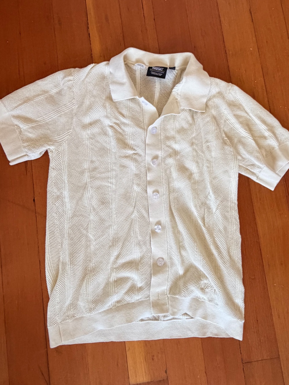 WESC Cream Short-Sleeve Knit Button-Up Polo